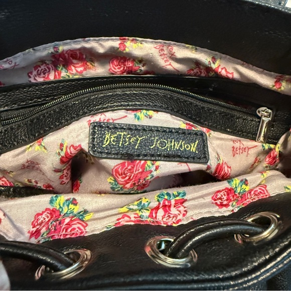 Betsey Johnson Black Leather Mini Backpack with Bow Accent Hardware - Picture 3 of 4